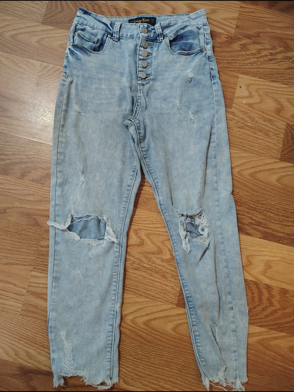 High-Rise Light Wash Distressed Jeans - Women's